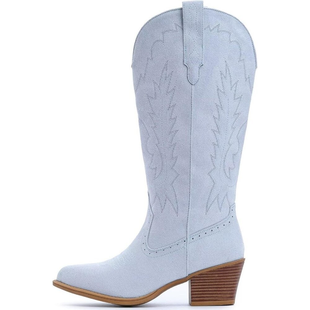Women's Blue IUV Cowboy Boots Western Mid Calf Snip Toe Heel Cowgirl Boots - Picture 3 of 5